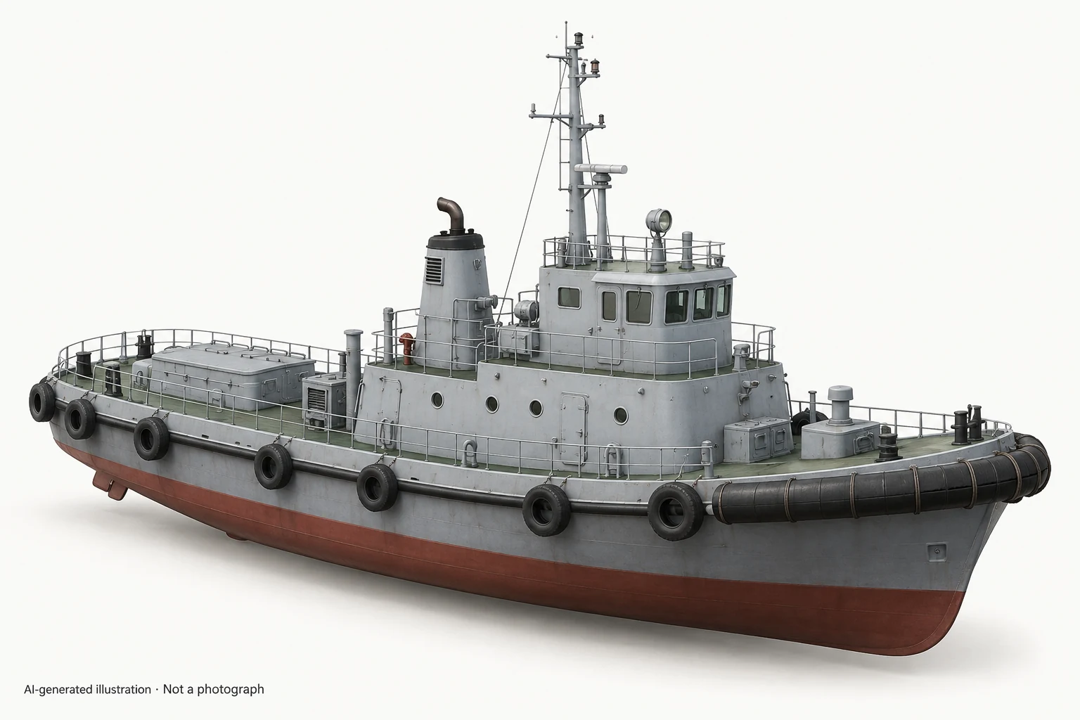 AI-generated illustration · Not a photograph — Representative exterior of Beituo 715-class tug