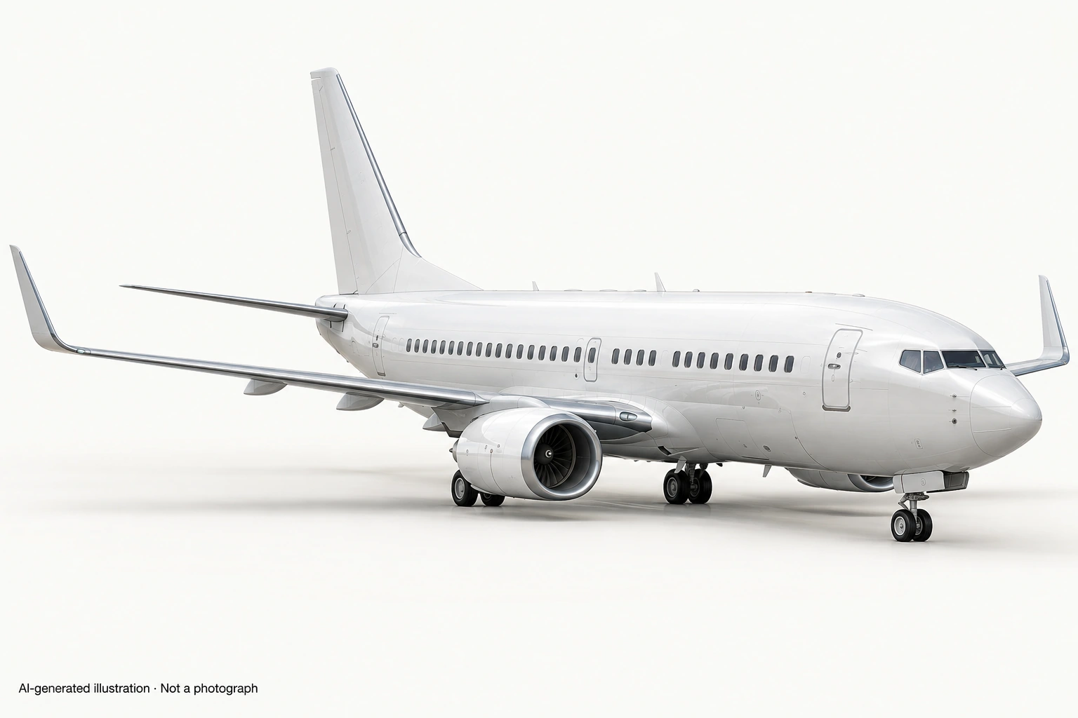 AI-generated illustration · Not a photograph — Representative exterior of Boeing Business Jet