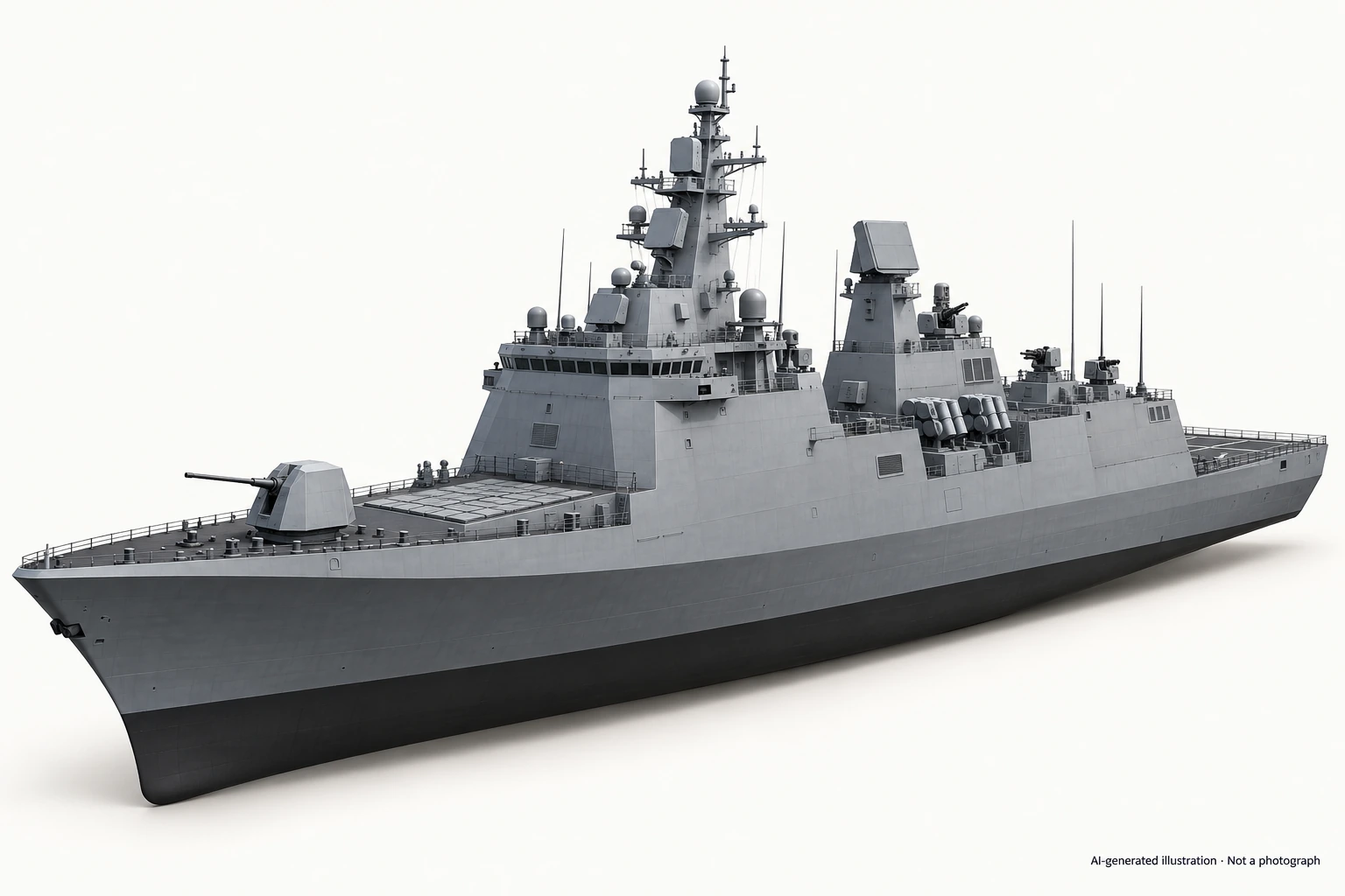 AI-generated illustration · Not a photograph — Representative exterior of Choe Hyon-class destroyer