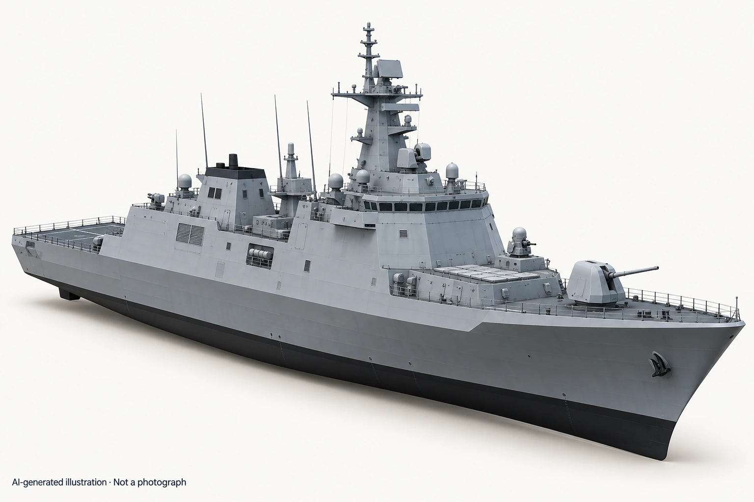 AI-generated illustration · Not a photograph — Representative exterior of Chungnam-class frigate