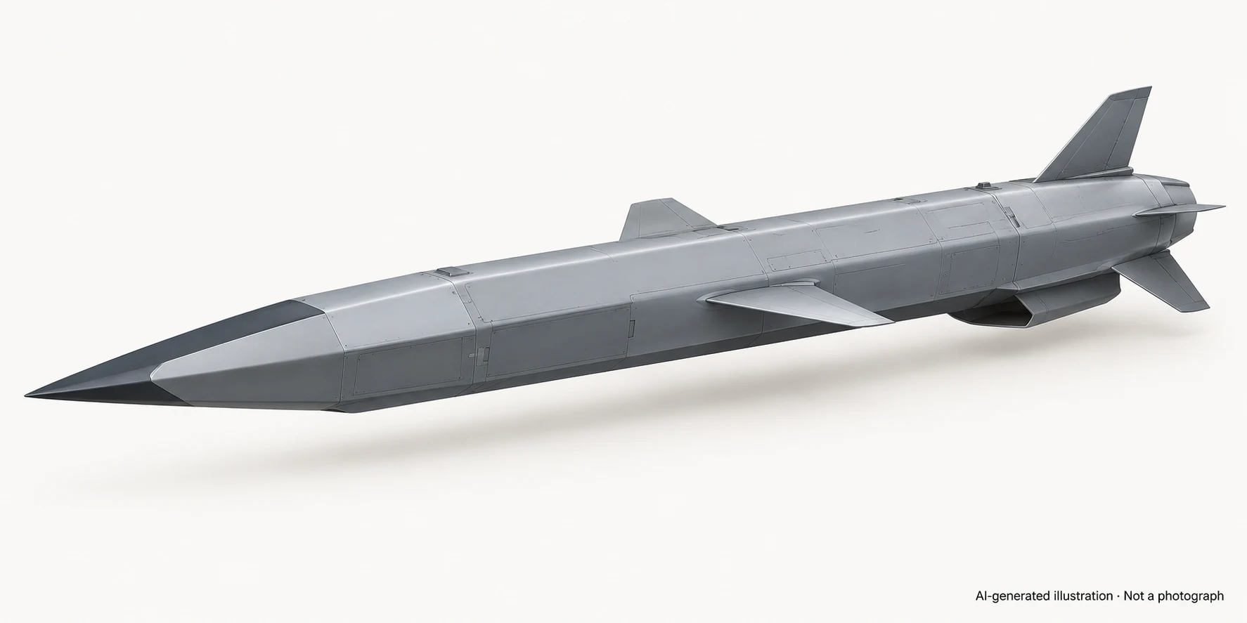 AI-generated illustration · Not a photograph — Representative exterior of CJ-1000 (missile)