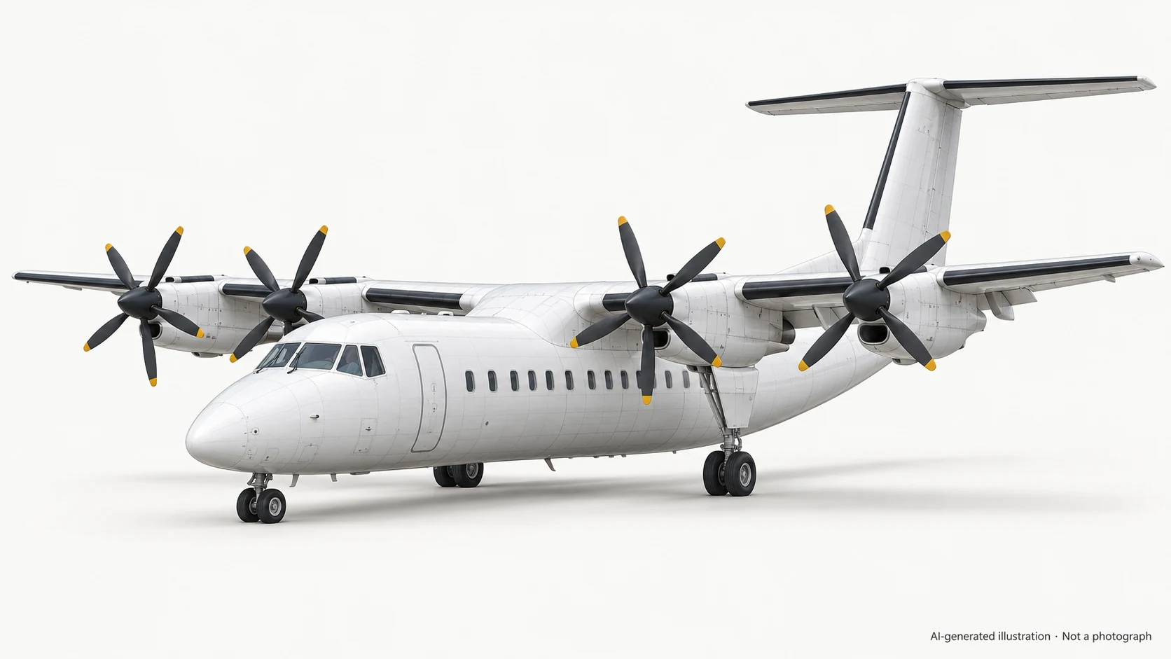 AI-generated illustration · Not a photograph — Representative exterior of De Havilland Canada Dash 7