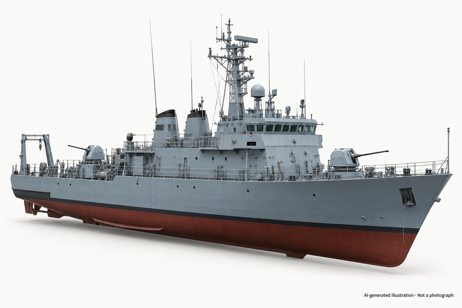 AI-generated illustration · Not a photograph — Representative exterior of Ensdorf-class minesweeper