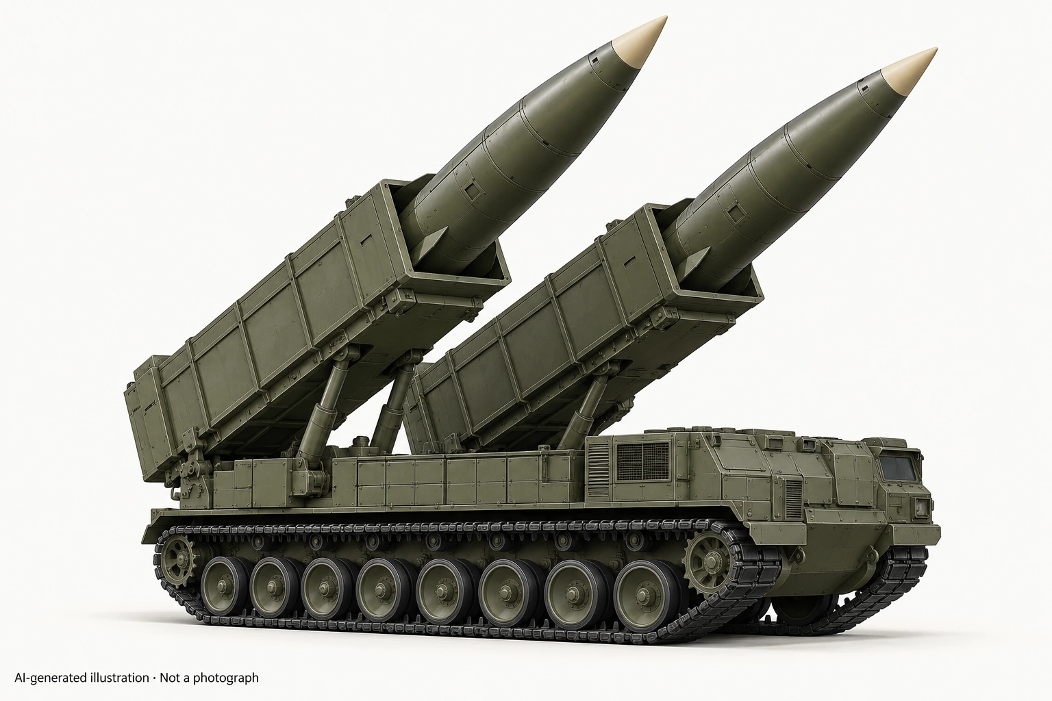 AI-generated illustration · Not a photograph — Representative exterior of Hwasong-11B
