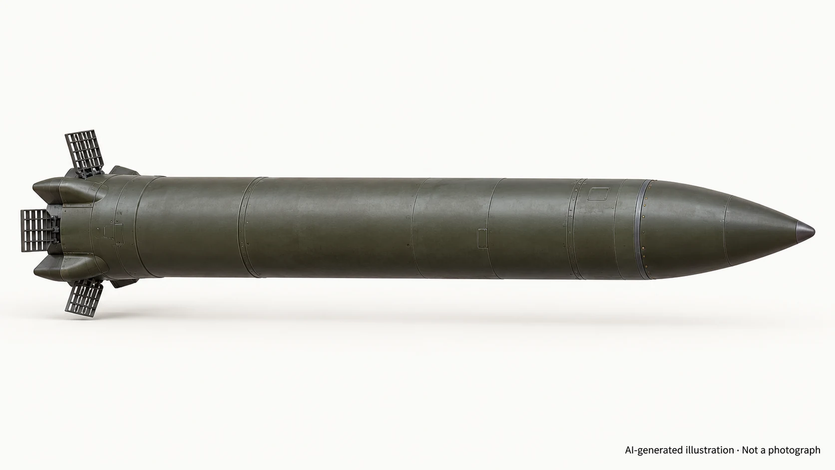 AI-generated illustration · Not a photograph — Representative exterior of Hwasong-11S