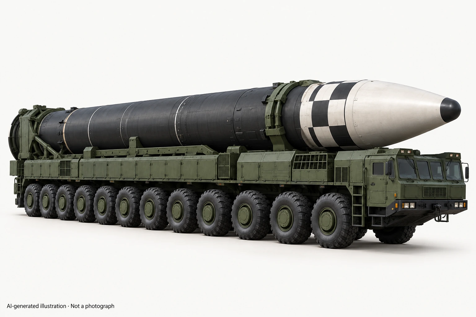 AI-generated illustration · Not a photograph — Representative exterior of Hwasong-17