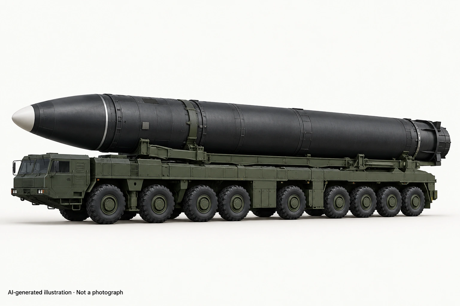 AI-generated illustration · Not a photograph — Representative exterior of Hwasong-18