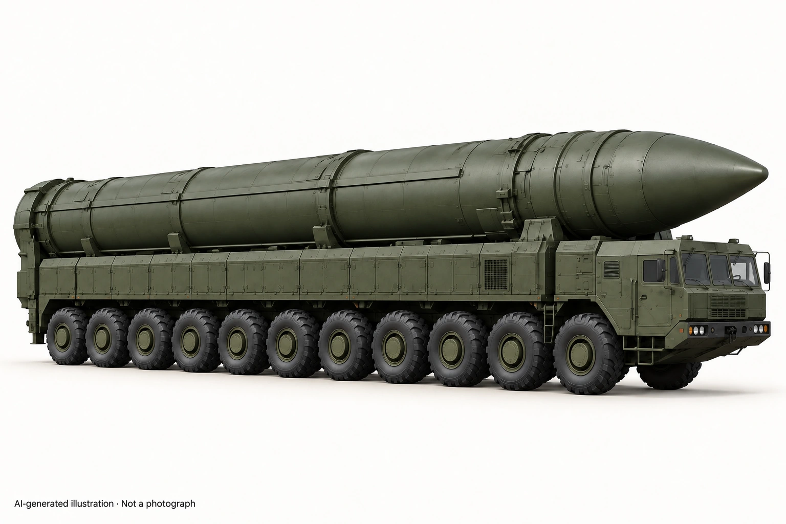 AI-generated illustration · Not a photograph — Representative exterior of Hwasong-19