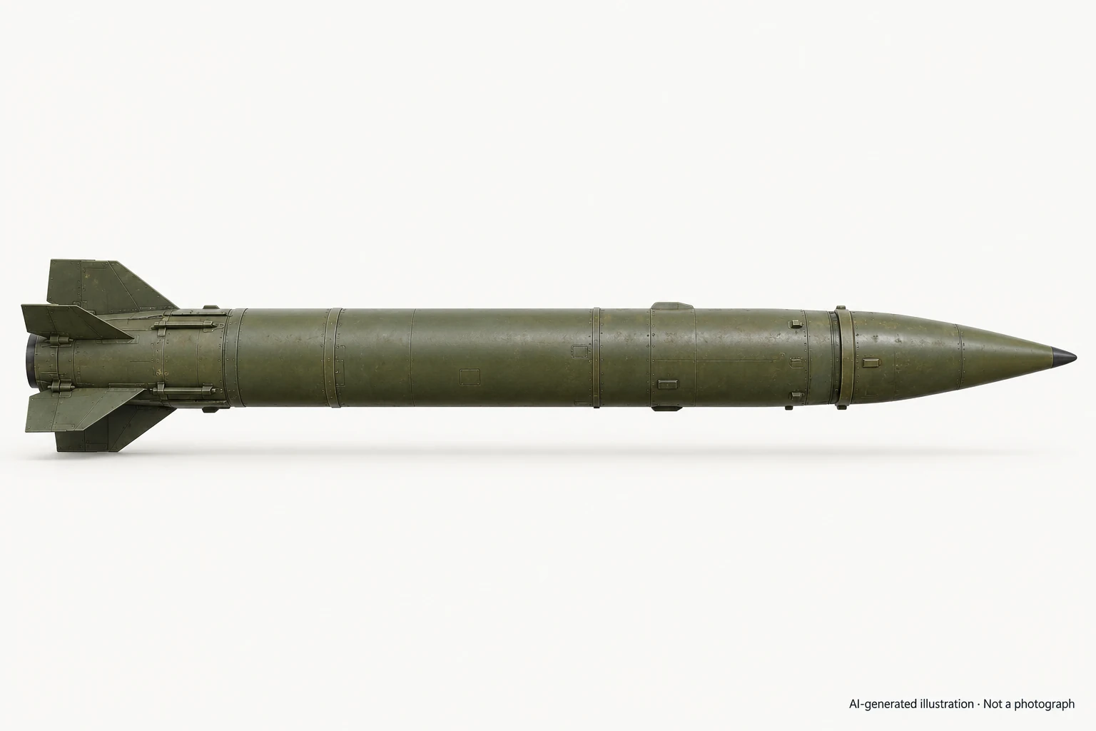 AI-generated illustration · Not a photograph — Representative exterior of Hwasong-5