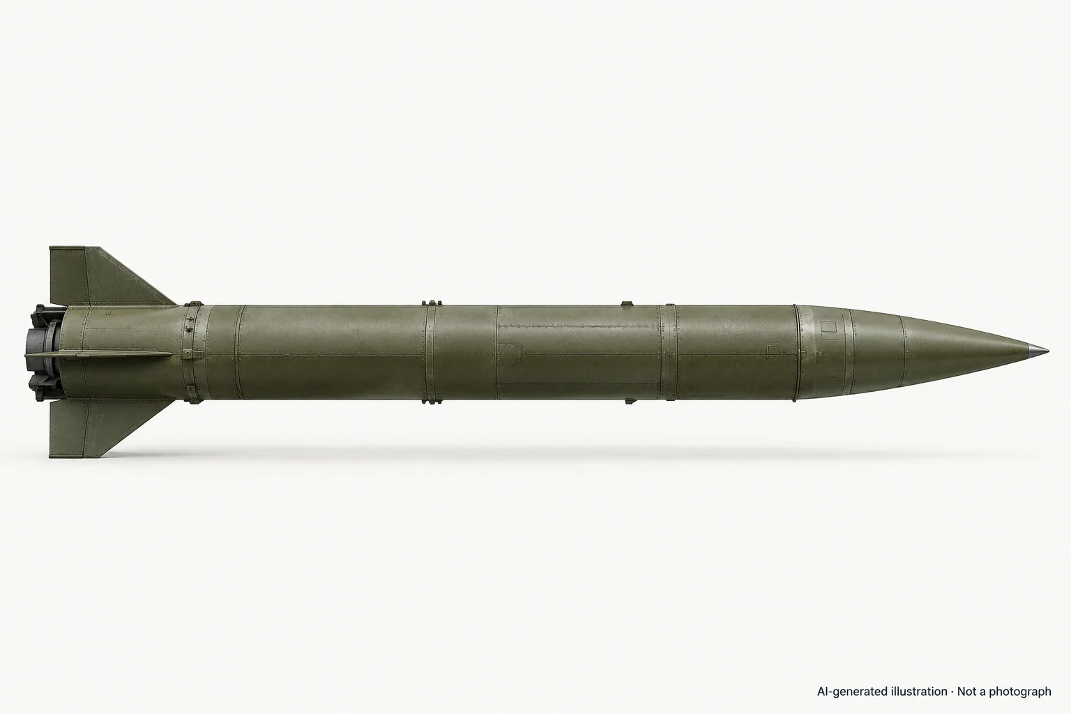 AI-generated illustration · Not a photograph — Representative exterior of Hwasong-6