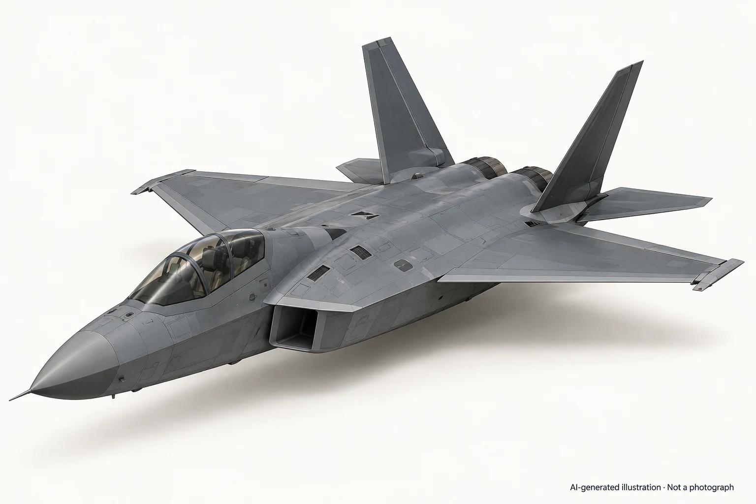 AI-generated illustration · Not a photograph — Representative exterior of KAI KF-21 Boramae