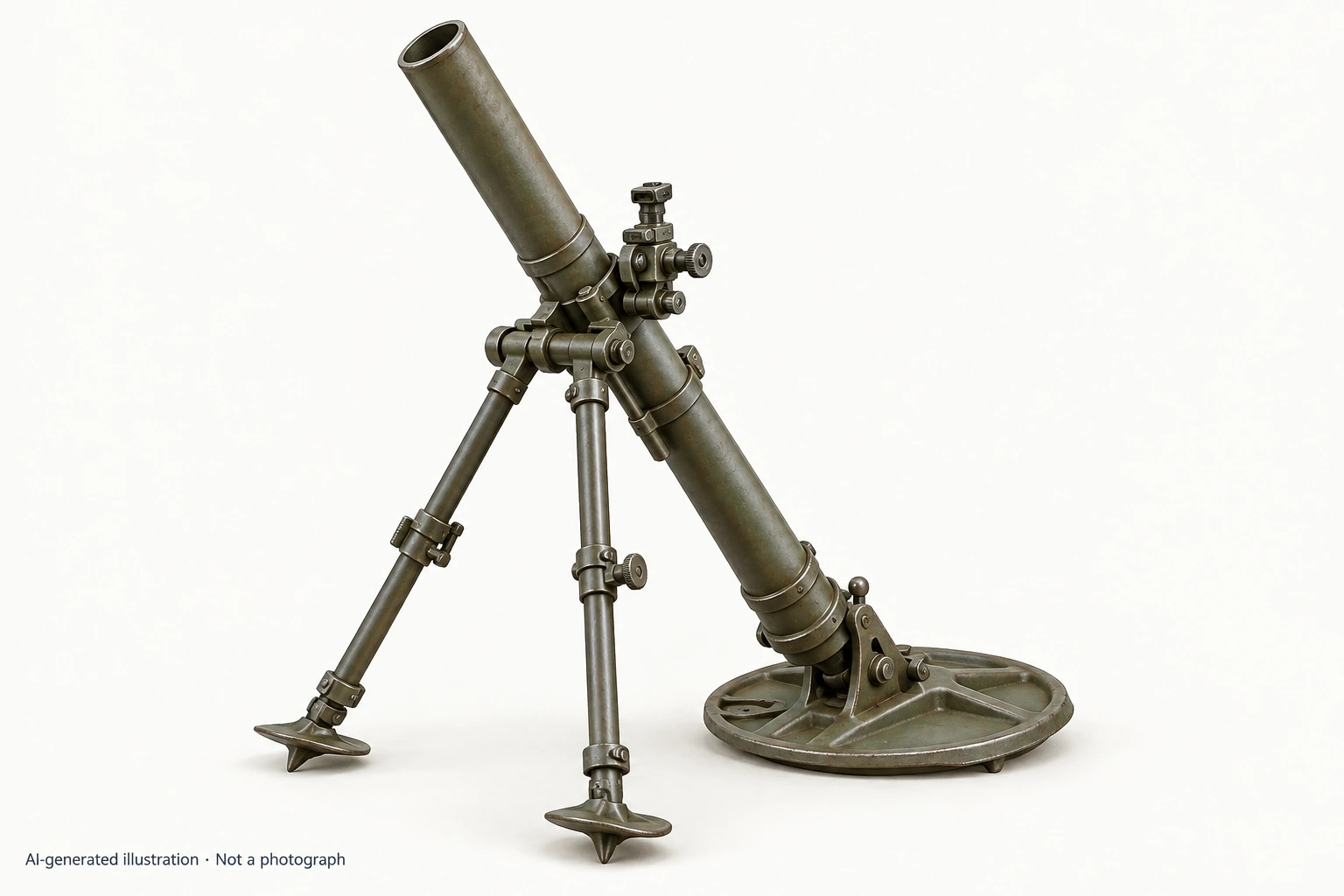AI-generated illustration · Not a photograph — Representative exterior of M19 mortar