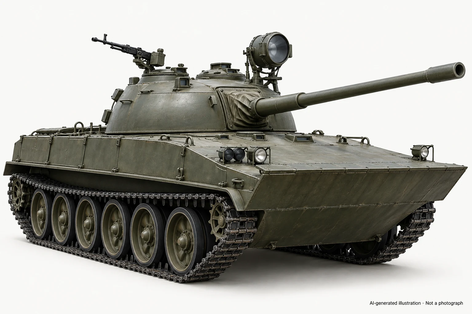 AI-generated illustration · Not a photograph — Representative exterior of Model 1981 "Shin'heung"
