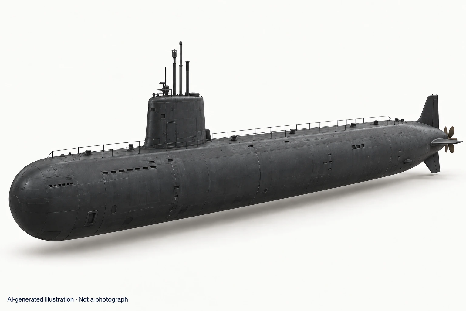 AI-generated illustration · Not a photograph — Representative exterior of Sinpo-class submarine