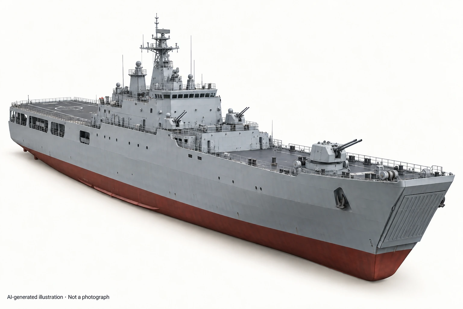 AI-generated illustration · Not a photograph — Representative exterior of Type 072II landing ship