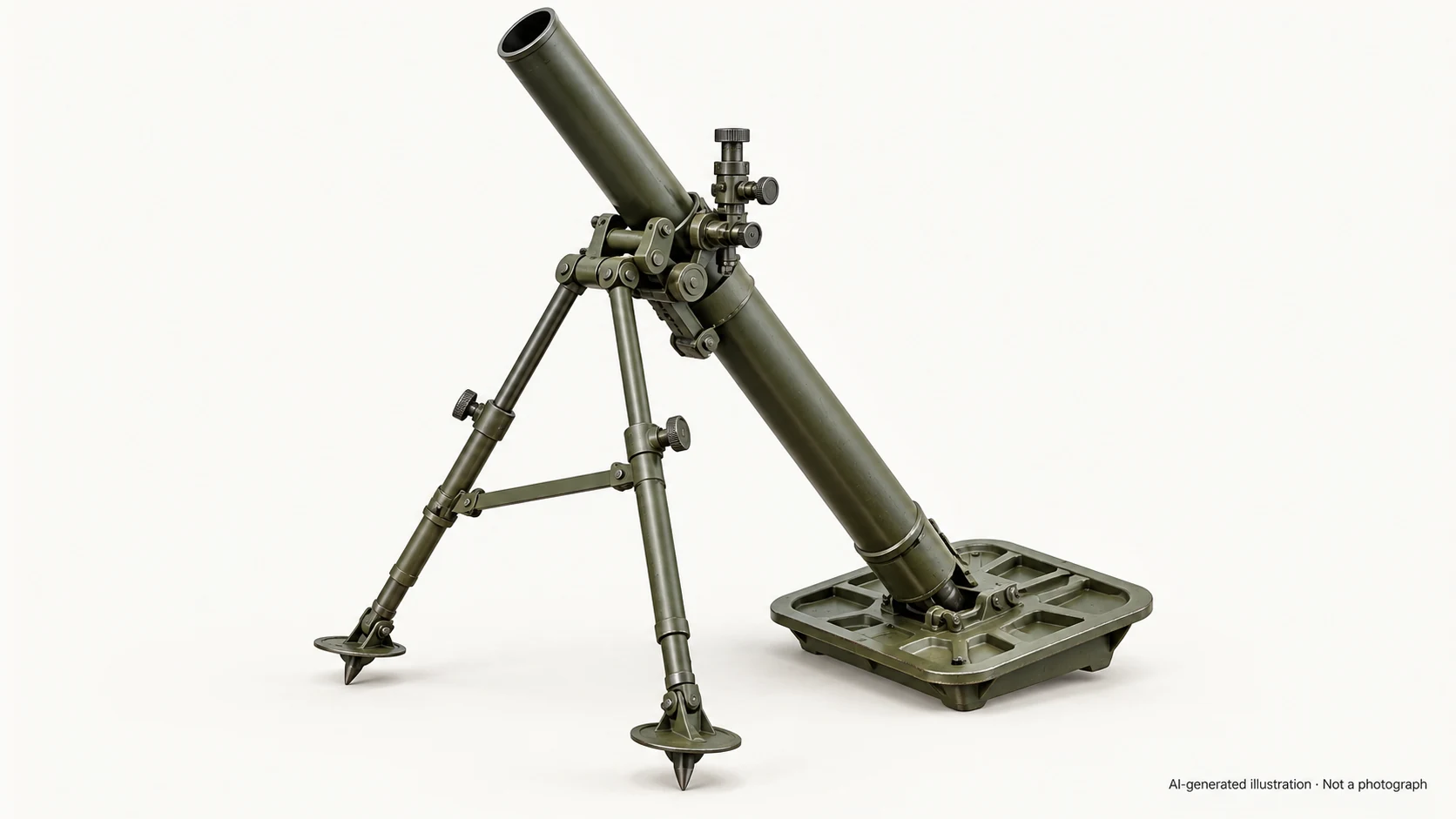 AI-generated illustration · Not a photograph — Representative exterior of Type 87 mortar