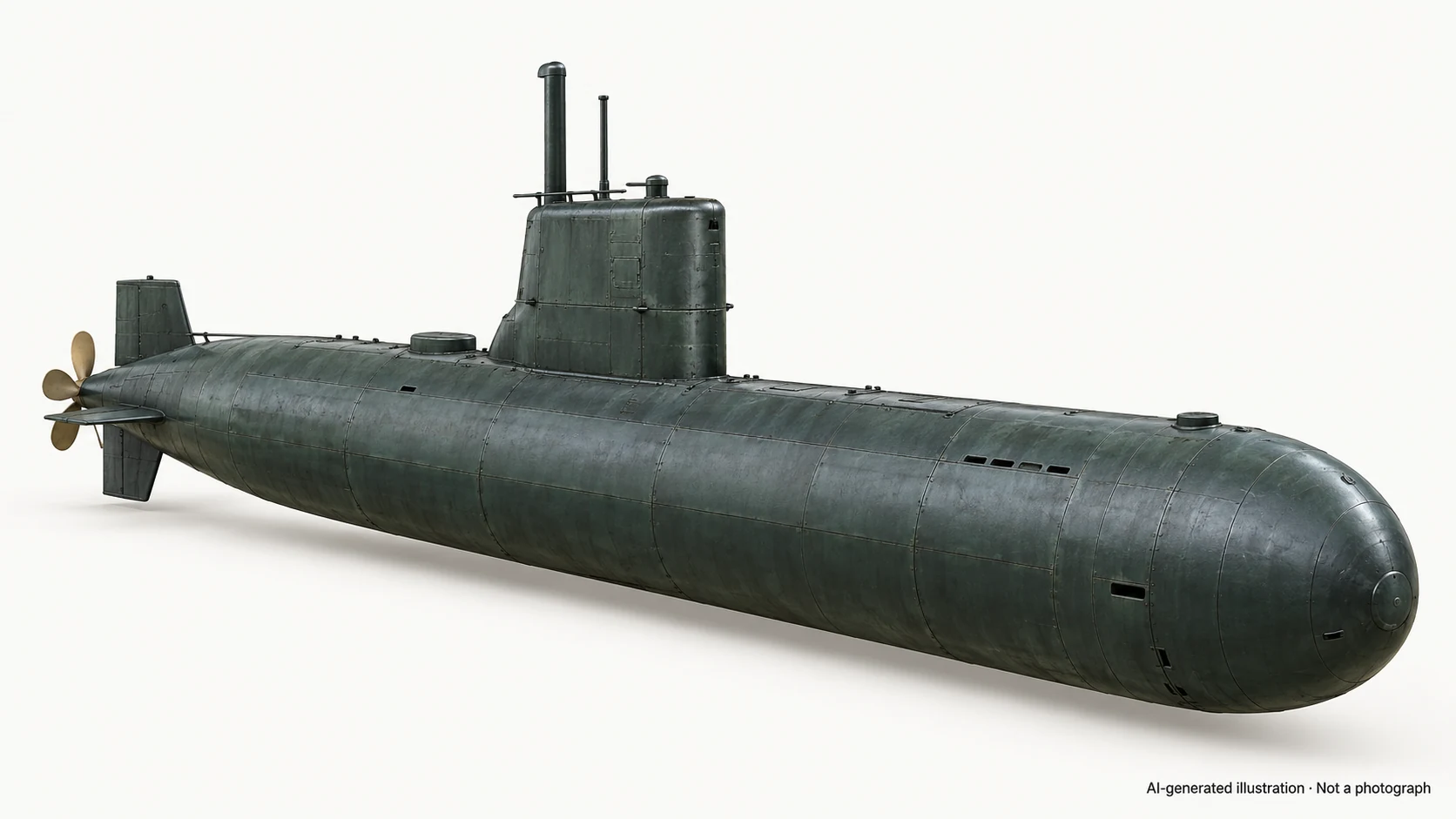 AI-generated illustration · Not a photograph — Representative exterior of Yono-class submarine