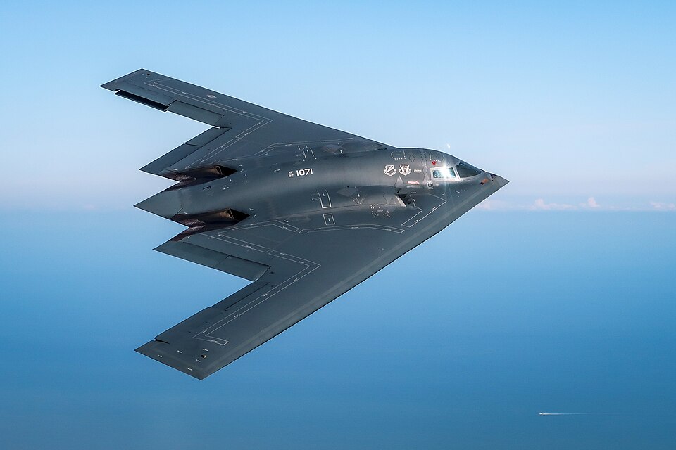 US Air Force B-2 Spirit flying over southern England in 2019.