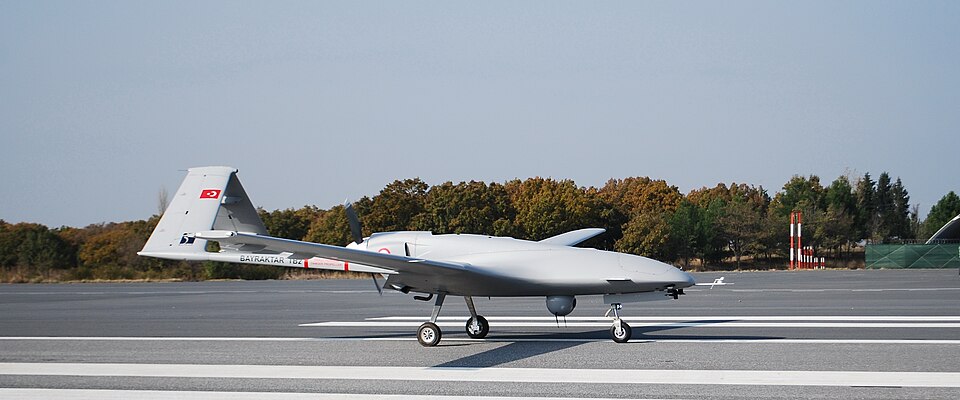 Bayraktar TB2 on a runway.