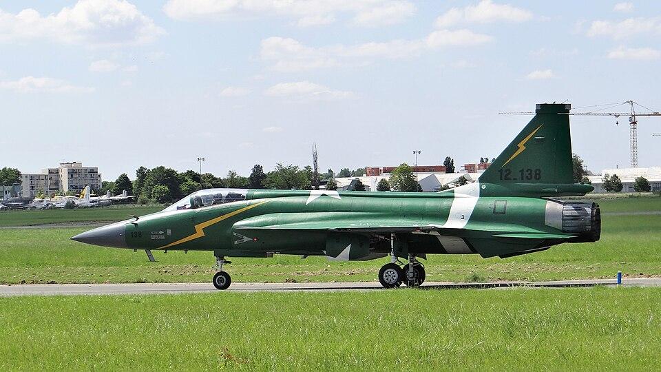 JF-17 fighter in green display livery on the runway